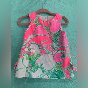 Lilly Pulitzer Pink & Aqua Floral Baby Dress 3-6 months girl preppy resort beach